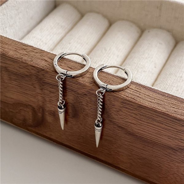 Wholesale 925 Sterling Silver Vintage Rivet Long Earrings - Image 4