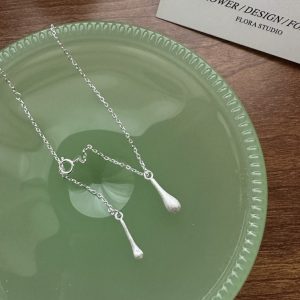 Wholesale 925 Sterling Silver Brushed Waterdrop Necklace