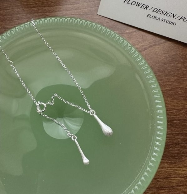 Wholesale 925 Sterling Silver Brushed Waterdrop Necklace