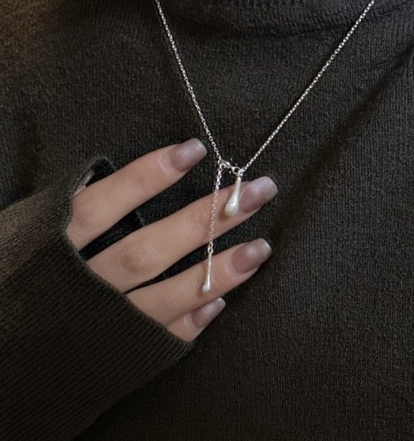 Wholesale 925 Sterling Silver Brushed Waterdrop Necklace - Image 5
