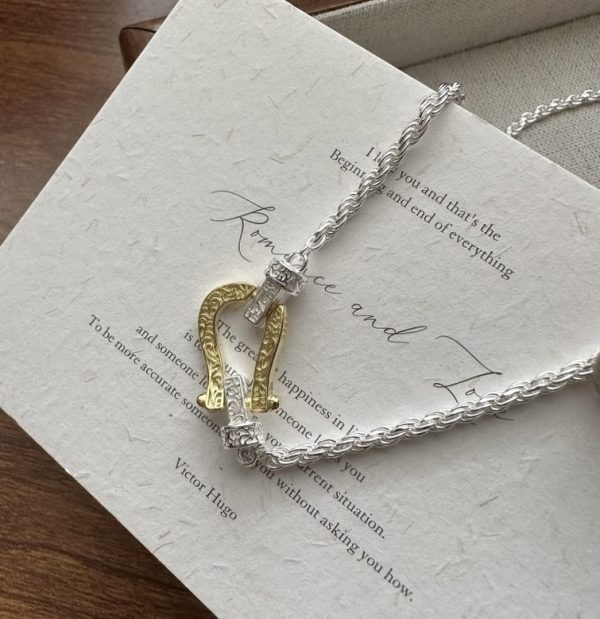 Wholesale 925 Sterling Silver With Gold horseshoe Necklace - Image 2