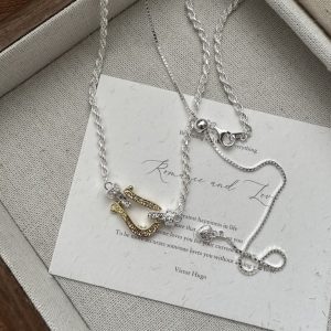 Wholesale 925 Sterling Silver With Gold horseshoe Necklace