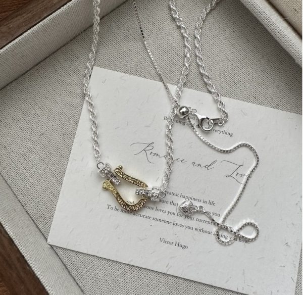 Wholesale 925 Sterling Silver With Gold horseshoe Necklace