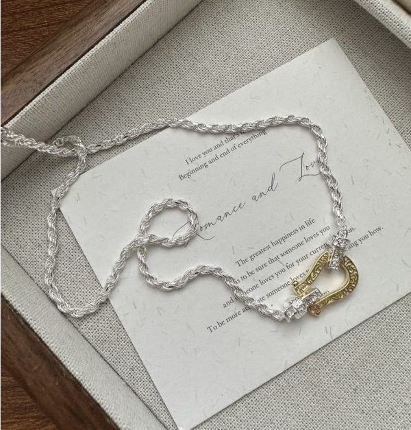 Wholesale 925 Sterling Silver With Gold horseshoe Necklace - Image 3