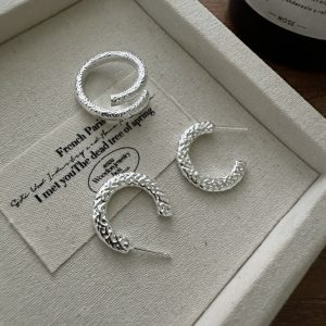 Wholesale 925 Sterling Silver Textured Ring & Stud Earrings