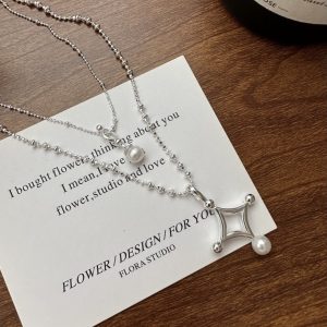 Wholesale 925 Sterling Silver Rhombic Pearl Necklace & Simple Pearl Necklace