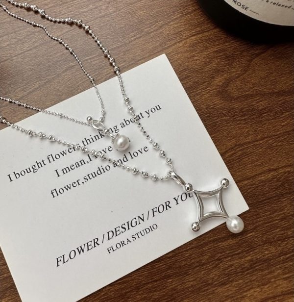 Wholesale 925 Sterling Silver Rhombic Pearl Necklace & Simple Pearl Necklace