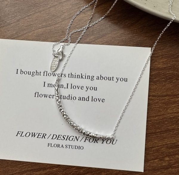 Wholesale 925 Sterling Silver Textured Smile Necklace - Image 2