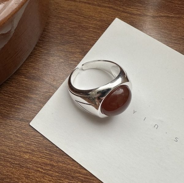 Wholesale 925 Sterling Silver Red Agate Wide Ring - Image 2