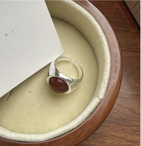 Wholesale 925 Sterling Silver Red Agate Wide Ring - Image 3