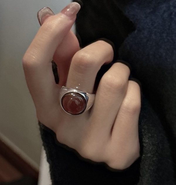 Wholesale 925 Sterling Silver Red Agate Wide Ring - Image 4