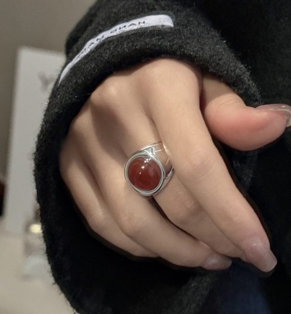 Wholesale 925 Sterling Silver Red Agate Wide Ring - Image 5