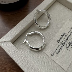 Wholesale 925 Sterling Silver Textured Hoop Earrings