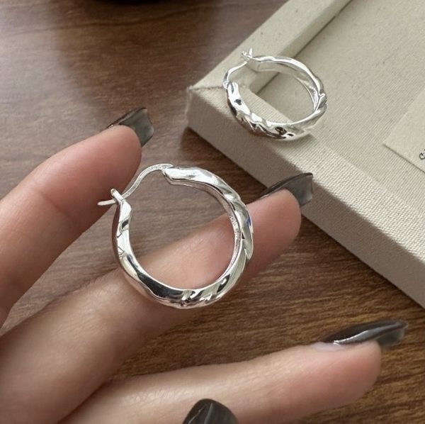 Wholesale 925 Sterling Silver Textured Hoop Earrings - Image 2