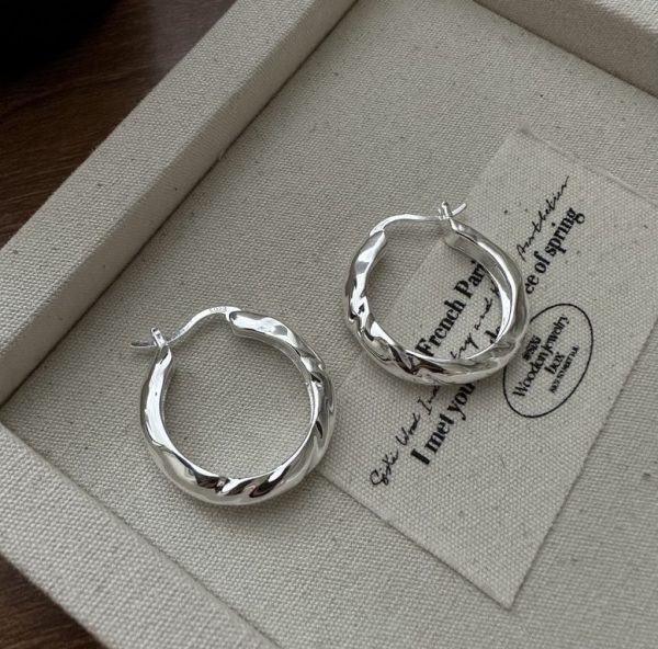 Wholesale 925 Sterling Silver Textured Hoop Earrings - Image 3
