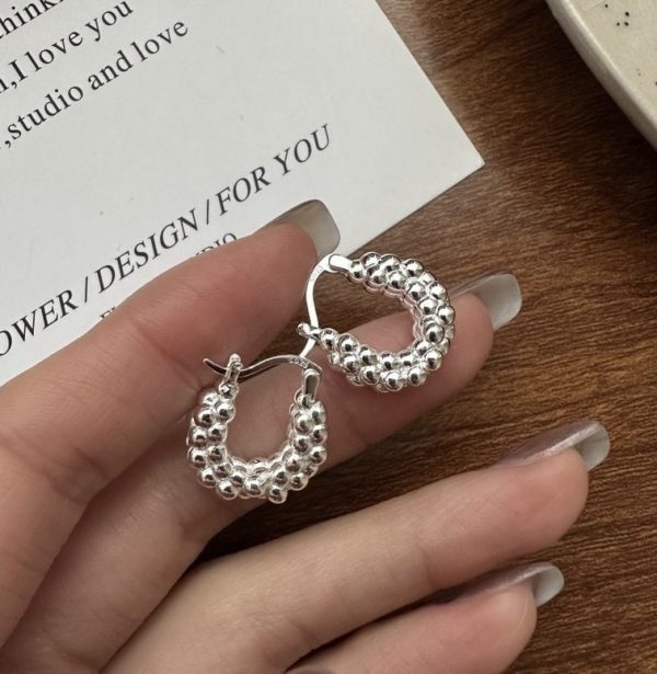 Wholesale 925 Sterling Silver Beaded Hoop Earrings - Image 2