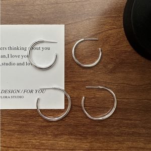 Wholesale 925 Sterling Silver C Shape Hoop Earrings