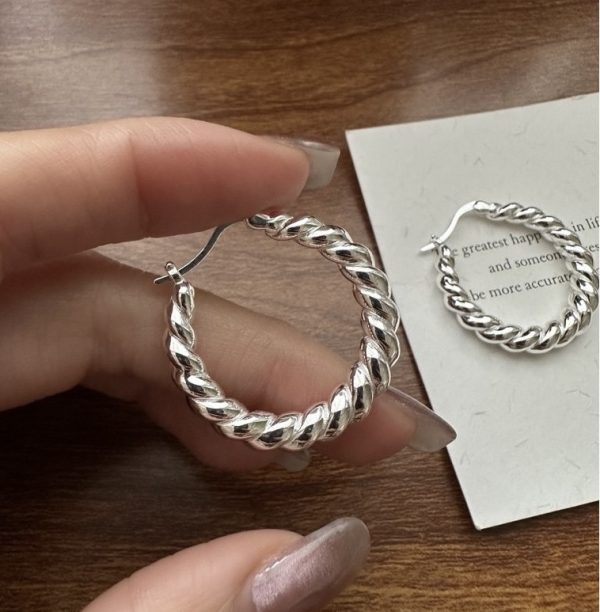 Wholesale 925 Sterling Silver Croissant Big Hoop Earrings - Image 3