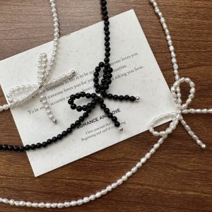 Wholesale 925 Sterling Silver Pearl & Agate Bow Necklace