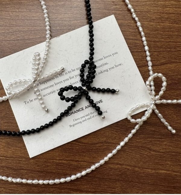 Wholesale 925 Sterling Silver Pearl & Agate Bow Necklace
