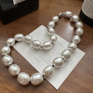 Wholesale 925 Sterling Silver Oval Shell Pearl Necklace