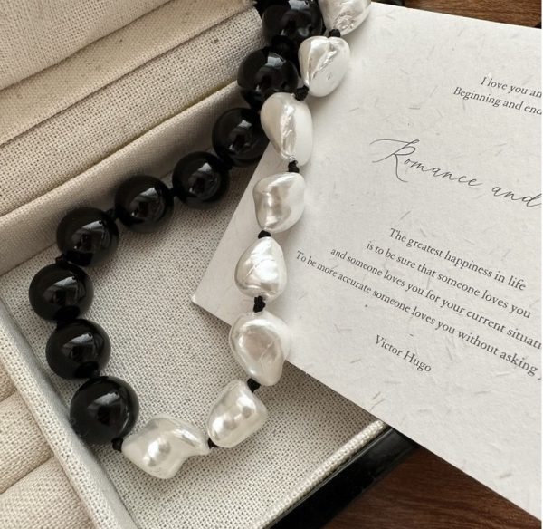 Wholesale 925 Sterling Silver Black Agate Irregular Shell Pearl Necklace - Image 2