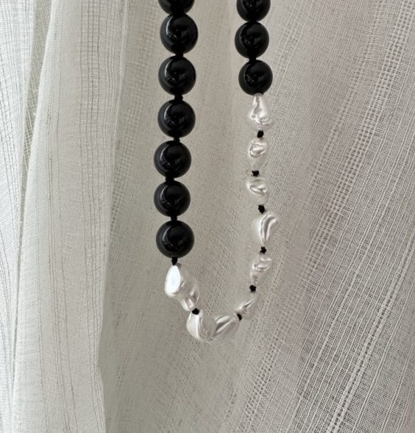 Wholesale 925 Sterling Silver Black Agate Irregular Shell Pearl Necklace - Image 3