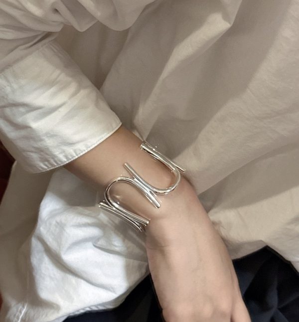 Wholesale 925 Sterling Silver U-shaped Chunky Bangle - Image 4