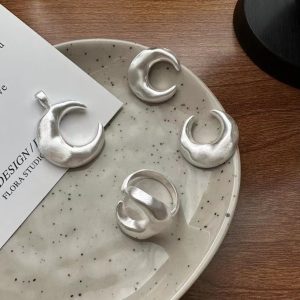 Wholesale 925 Sterling Silver Frosted Moon Earrings & Rings