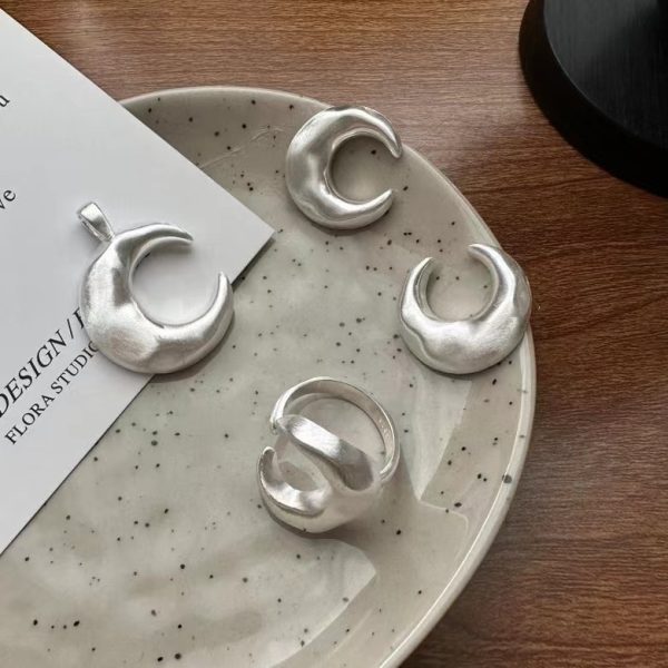 Wholesale 925 Sterling Silver Frosted Moon Earrings & Rings