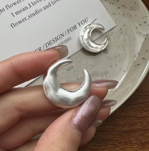 Wholesale 925 Sterling Silver Frosted Moon Earrings & Rings - Image 3