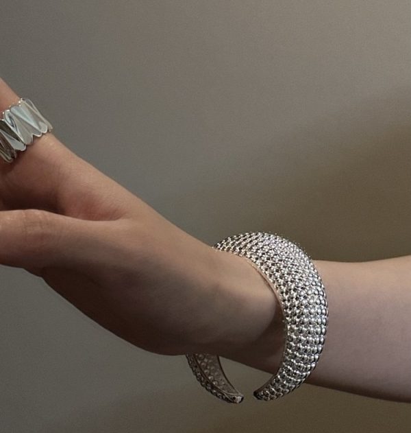 Wholesale 925 Sterling Silver Chunky Bead Wide Bangle - Image 6