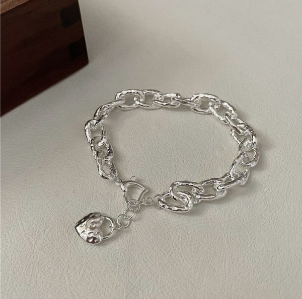 Wholesale 925 Sterling Silver Textured Heart Bracelet