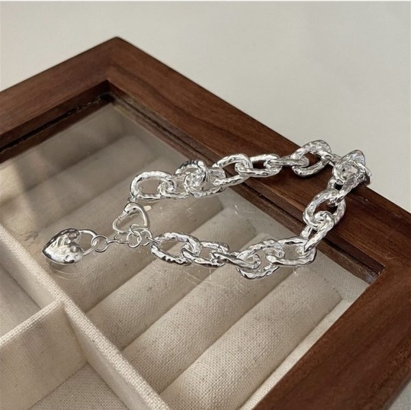 Wholesale 925 Sterling Silver Textured Heart Bracelet - Image 2