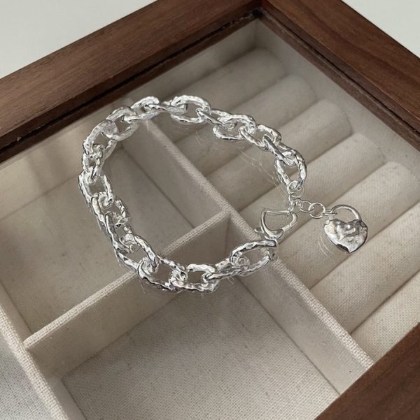 Wholesale 925 Sterling Silver Textured Heart Bracelet - Image 3