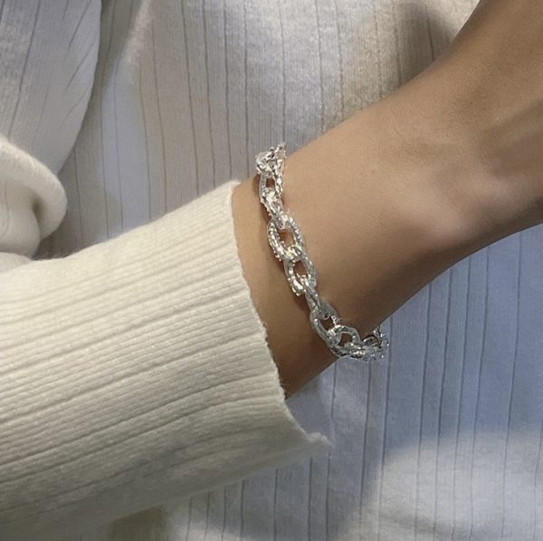 Wholesale 925 Sterling Silver Textured Heart Bracelet - Image 4