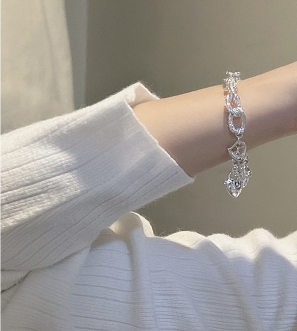 Wholesale 925 Sterling Silver Textured Heart Bracelet - Image 5