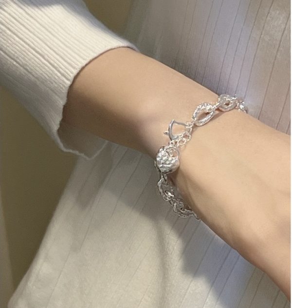 Wholesale 925 Sterling Silver Textured Heart Bracelet - Image 6