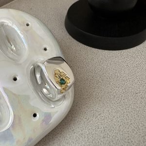 Wholesale 925 Sterling Silver Green Zircon Square Ring