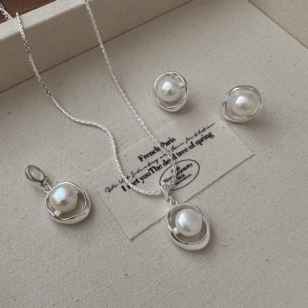 Wholesale 925 Sterling Silver Pearl Stud Earrings & Pendant