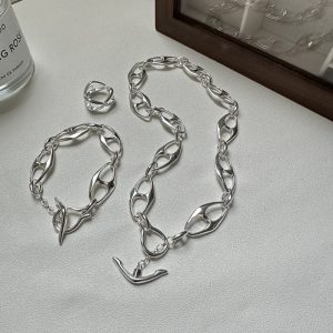 Wholesale 925 Sterling Silver Heavy Pig Nose Necklace & Bracelet & Ring