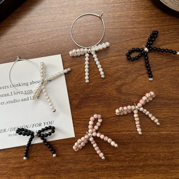 Wholesale 925 Sterling Silver Summer Natural Stones Bow Earrings