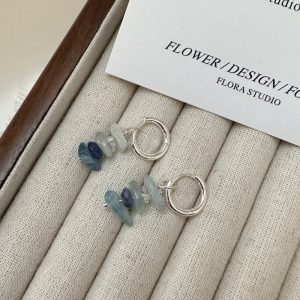 Wholesale 925 Sterling Silver Blue Natural Stones Earrings