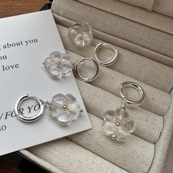 Wholesale 925 Sterling Silver Rock Crystal Quartz Flower Earrings - Image 2