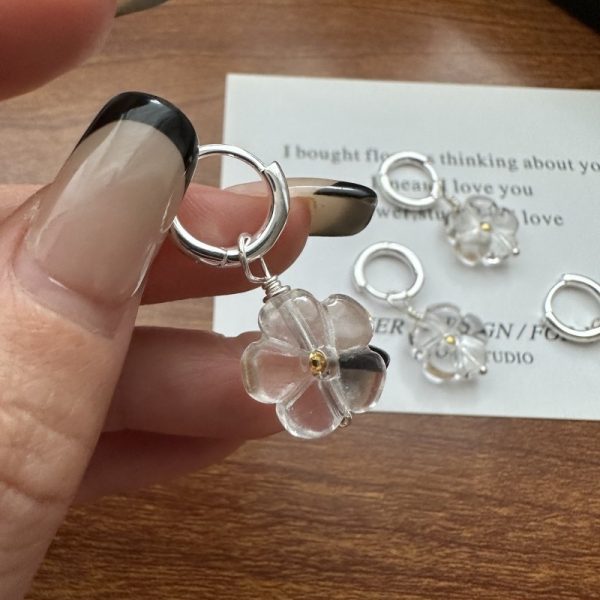 Wholesale 925 Sterling Silver Rock Crystal Quartz Flower Earrings - Image 3