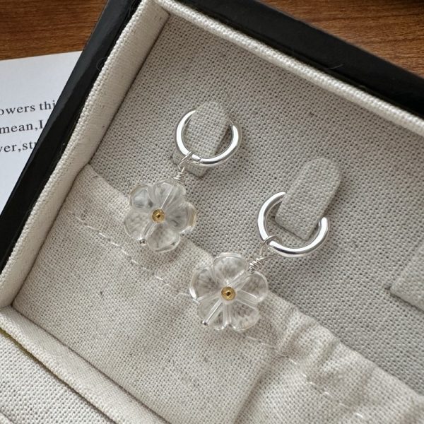 Wholesale 925 Sterling Silver Rock Crystal Quartz Flower Earrings