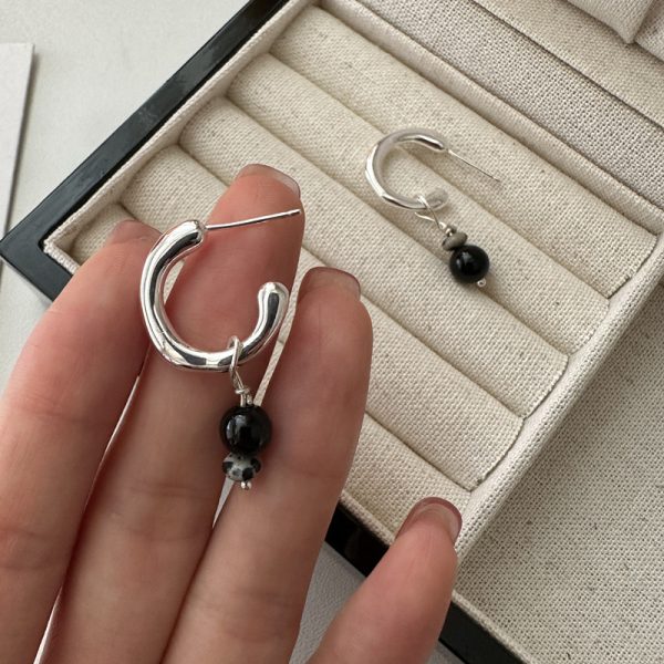 Wholesale 925 Sterling Silver Black Agate Natural Stones Earrings - Image 3