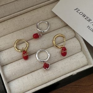 Wholesale 925 Sterling Silver Red Bean Earrings