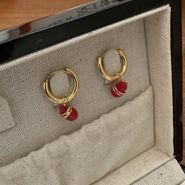 Wholesale 925 Sterling Silver Red Bean Earrings - Image 2