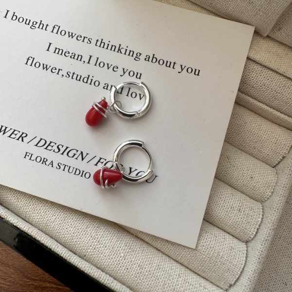 Wholesale 925 Sterling Silver Red Bean Earrings - Image 3